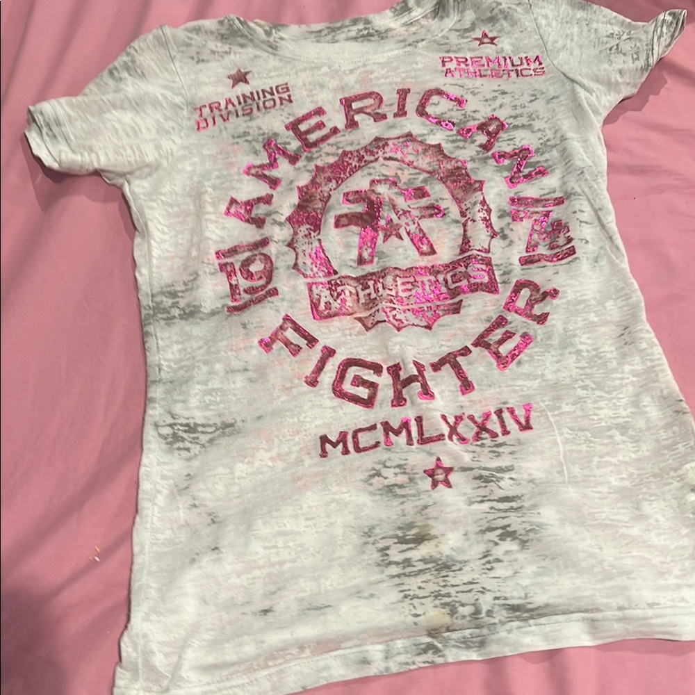 American Fighter Kids Graphic Tee - Pink and Gray